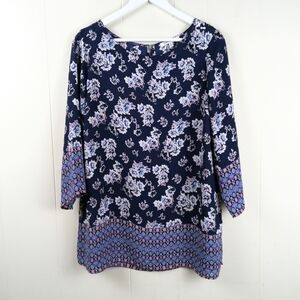 Floral Navy Blue Women's Tunic Top Size 1X